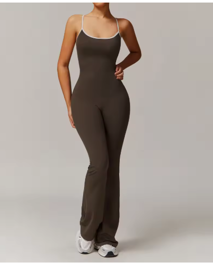 Perssia Solid Beauty-back Long Pants Jumpsuit Yoga Fitness Running Dance Slim Bodysuit Women Sports Clothing