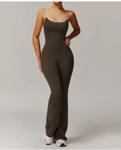 Perssia Solid Beauty-back Long Pants Jumpsuit Yoga Fitness Running Dance Slim Bodysuit Women Sports Clothing