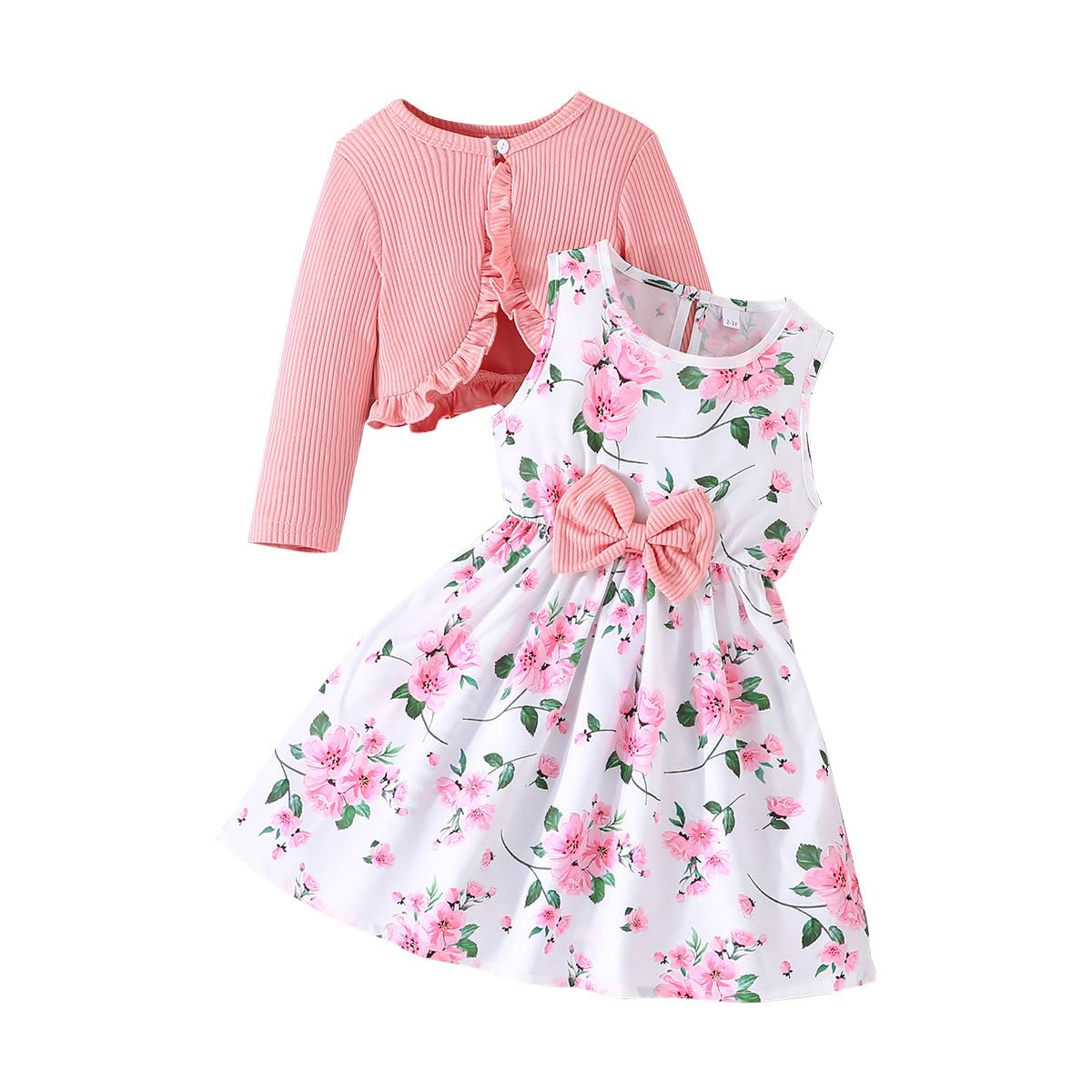 Perssia LittleBloom™ Two‑Piece Dress & Ruffle Cardigan Set — Pink (Ages 2–8) - PERSSIA