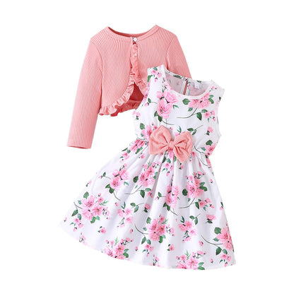 Perssia LittleBloom™ Two‑Piece Dress & Ruffle Cardigan Set — Pink (Ages 2–8) - PERSSIA