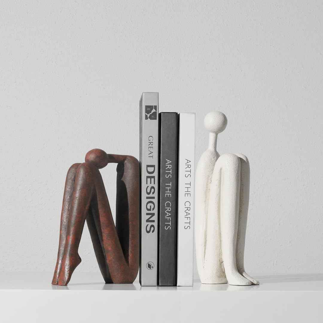 Decorative Bookends for Shelves，Bookends for Heavy Books Resinous Thinker StatueBook Shelf Decor，Modern Creative Office Company Bookends Ornament Decorations