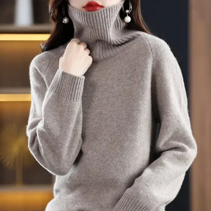 Womens 100 % Merino Wool High Neck Sweater Top-INT8