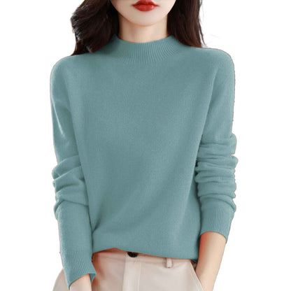 Womens Fall Sweater Long Sleeve Merino Wool Seamless Cashmere Sweater Mock Neck Trendy Jumper Knitted Pullover Tops Clearance
