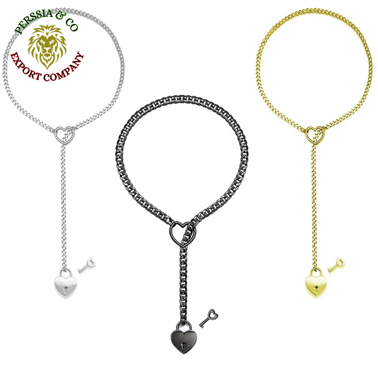 Adjustable Heart O-Ring Punk Rock Cuban Chain Necklace – Lariat Y-Style Necklace with Key & Heart Lock Pendant