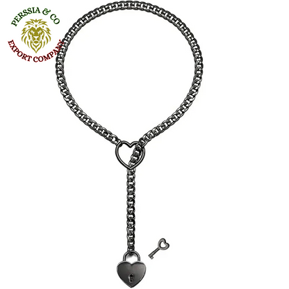 Adjustable Heart O-Ring Punk Rock Cuban Chain Necklace – Lariat Y-Style Necklace with Key & Heart Lock Pendant