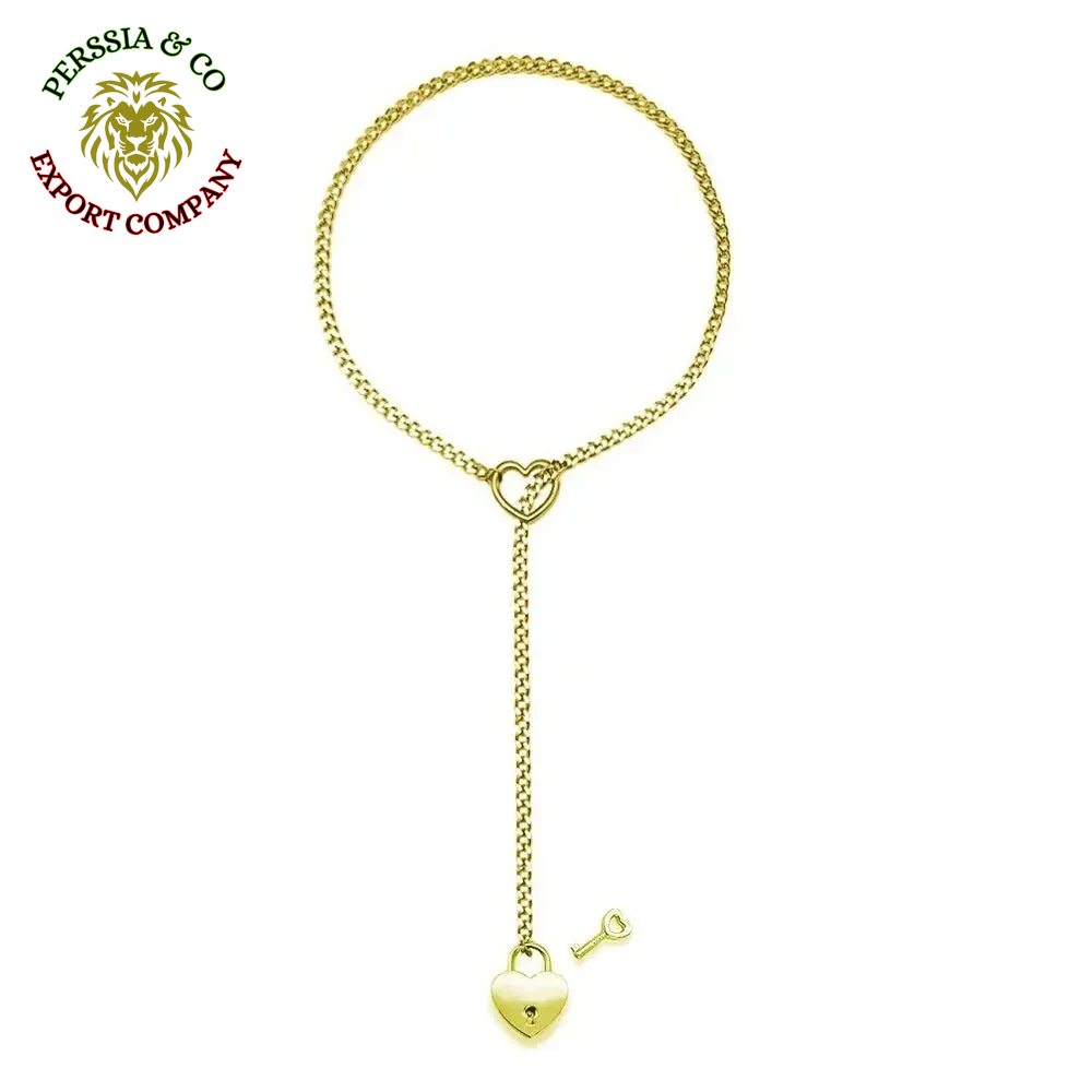 Adjustable Heart O-Ring Punk Rock Cuban Chain Necklace – Lariat Y-Style Necklace with Key & Heart Lock Pendant