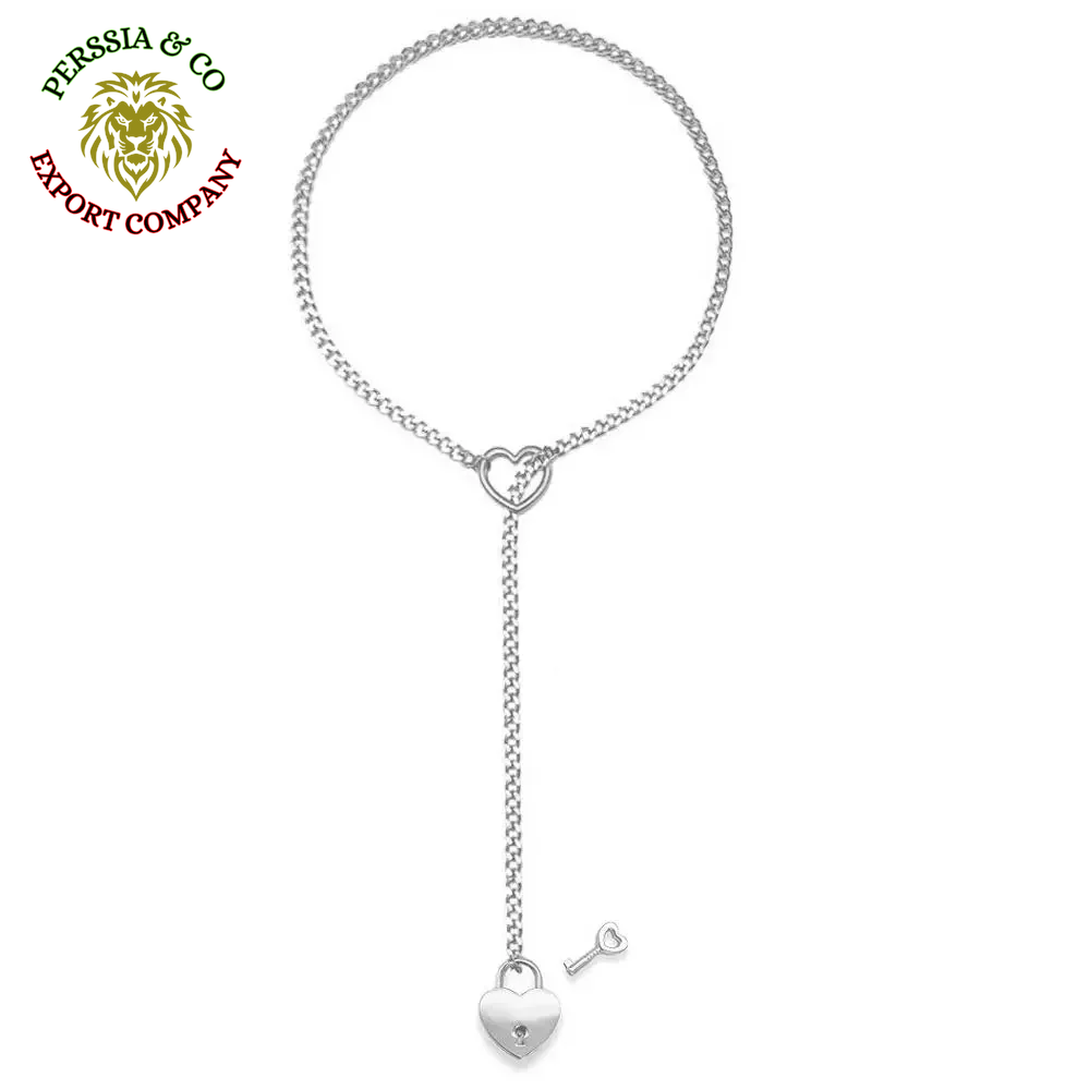 Adjustable Heart O-Ring Punk Rock Cuban Chain Necklace – Lariat Y-Style Necklace with Key & Heart Lock Pendant