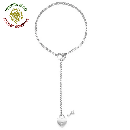 Adjustable Heart O-Ring Punk Rock Cuban Chain Necklace – Lariat Y-Style Necklace with Key & Heart Lock Pendant