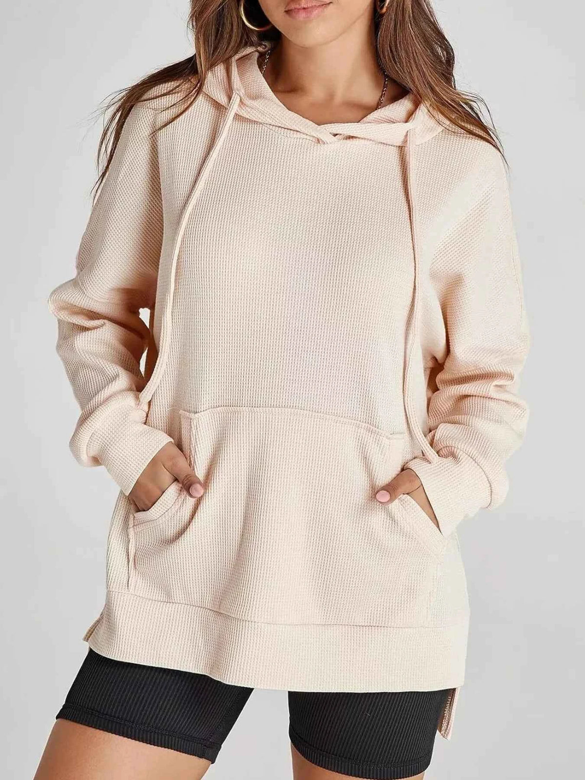 High-Low Hoodie with Kangaroo Pocket-Tre(INT8D)