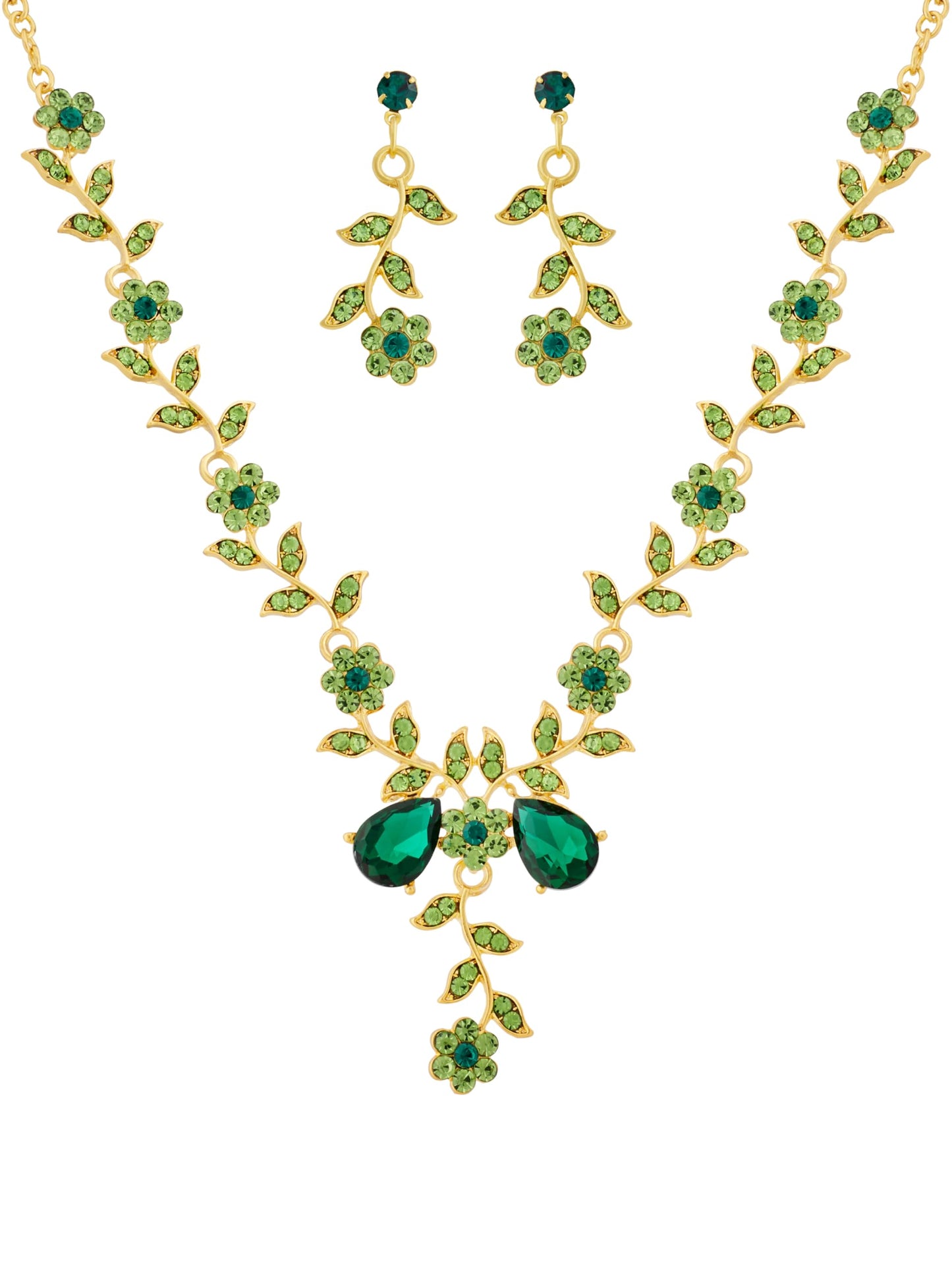 Perssia EmeraldBloom™ Green Flower Leaf Rhinestone Jewelry Set - PERSSIA