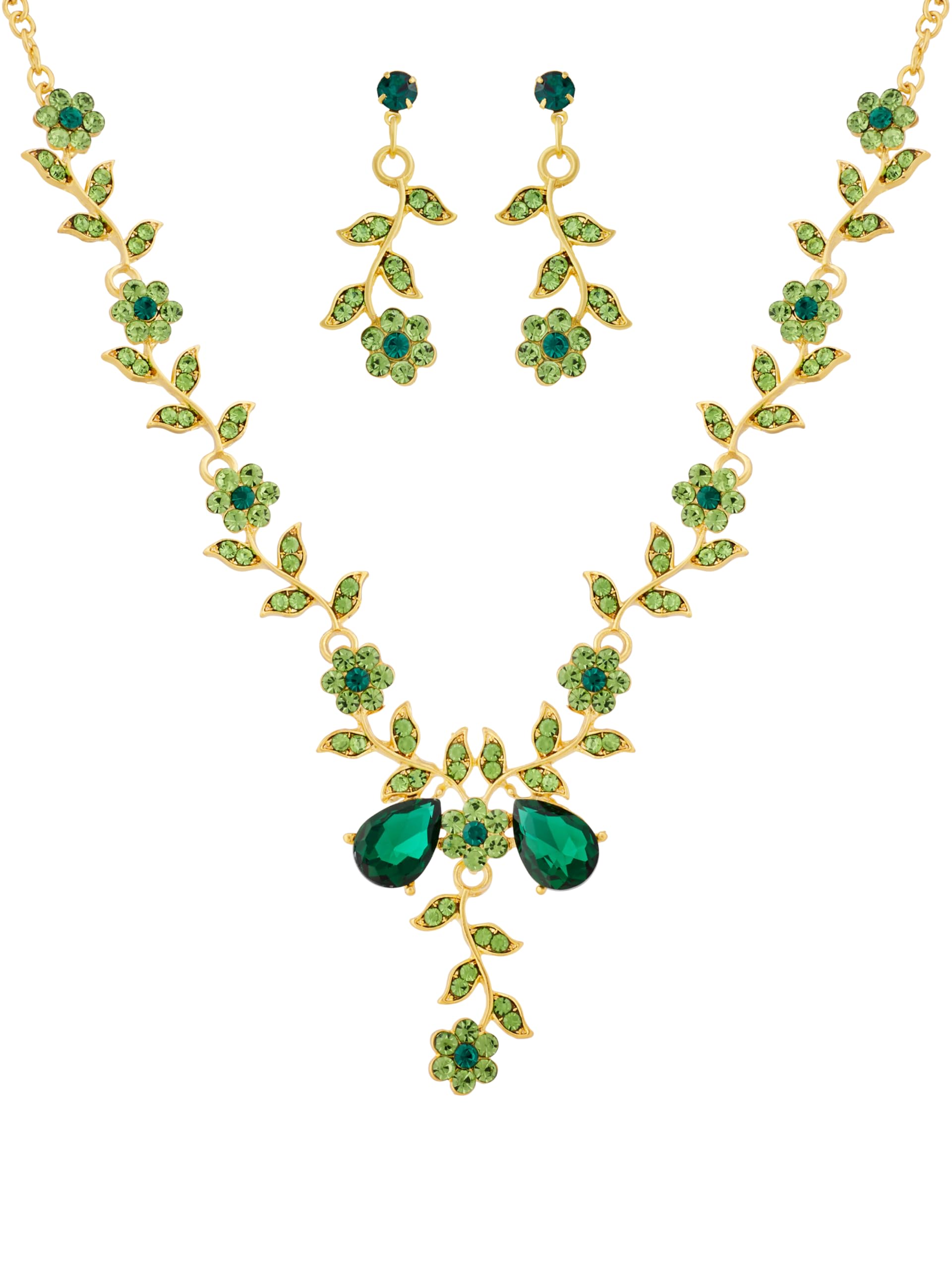 Perssia EmeraldBloom™ Green Flower Leaf Rhinestone Jewelry Set - PERSSIA