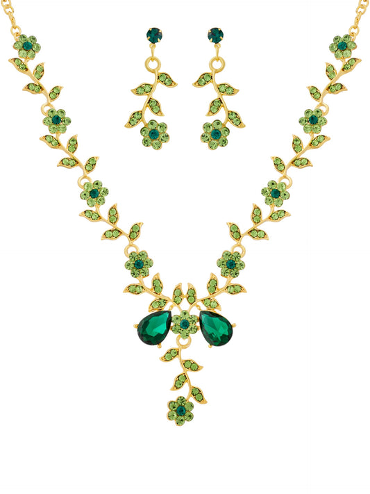 Perssia EmeraldBloom™ Green Flower Leaf Rhinestone Jewelry Set - PERSSIA