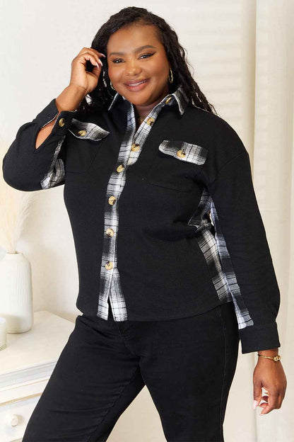 Mandy Plaid Collared Dropped Shoulder Jacket-TreUS2D
