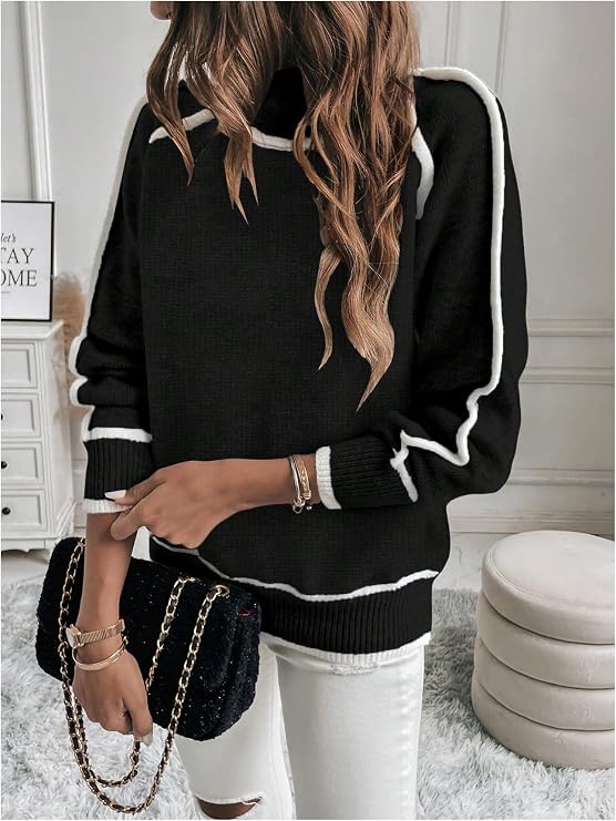 MEROKEETY Chunky Knit Mock Neck Sweater – 2024 Edition -US2D