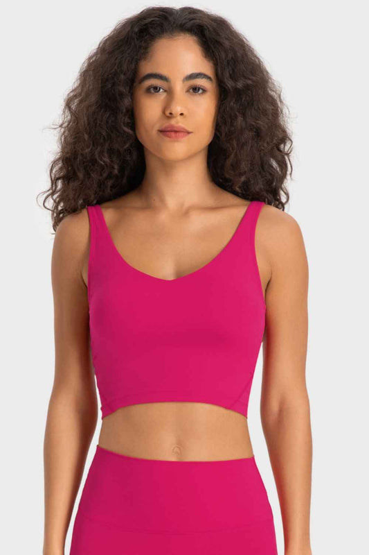 Millennia Deep V‑Neck Crop Sports Bra – Wireless, Highly Stretchy Activewear - TreUS