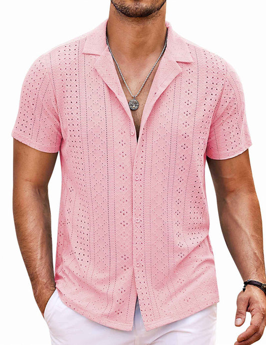 Perssia BreezeHollow Summer Shirt — Lightweight • Hollow‑Knit • Cuban Collar Cool