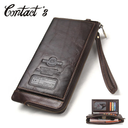 2022 Men Wallet Clutch Genuine Leather Brand Rfid Wallet Male Organizer Cell Phone Clutch Bag Long Coin Purse Free Engrave