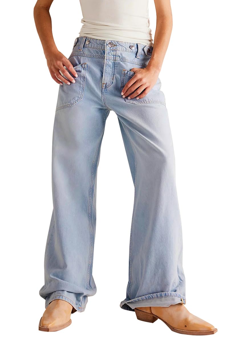 Perssia SkyBarrel™ High‑Waisted Wide‑Leg Baggy Jeans — Straight Barrel Fit (Light Blue) - PERSSIA