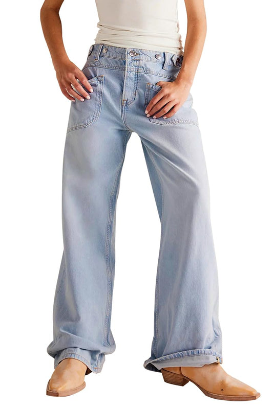 Perssia SkyBarrel™ High‑Waisted Wide‑Leg Baggy Jeans — Straight Barrel Fit (Light Blue) - PERSSIA