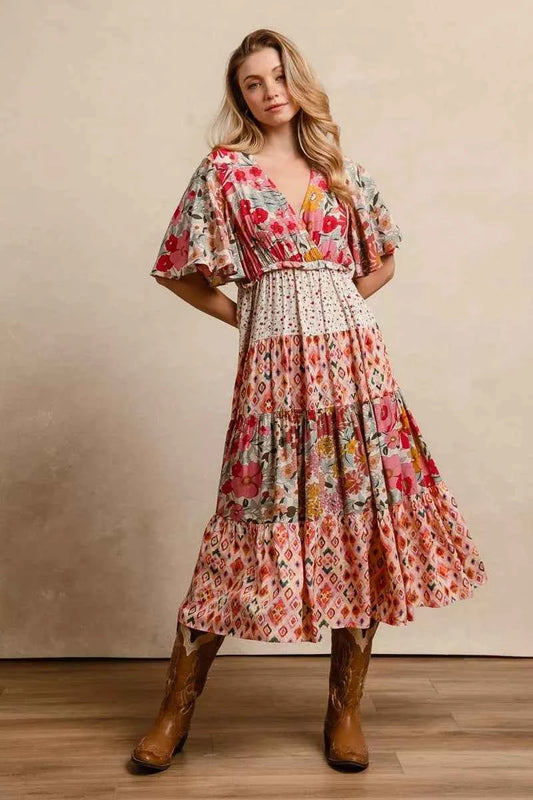 BiBi Floral Print Mix and Match Midi Dress - TreUS