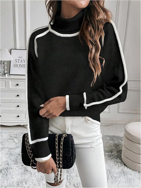 MEROKEETY Chunky Knit Mock Neck Sweater – 2024 Edition -US2D
