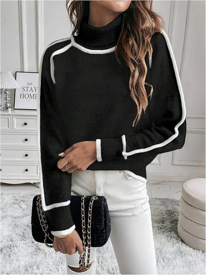 MEROKEETY Chunky Knit Mock Neck Sweater – 2024 Edition -US2D