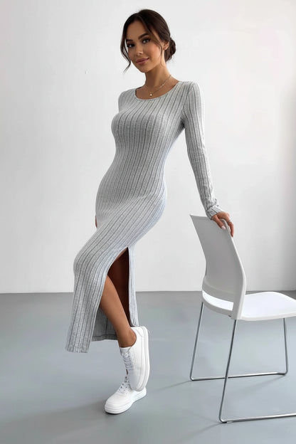 Full Size Ribbed Knit Bodycon Midi Dress Plus Size - Tre(INT8)