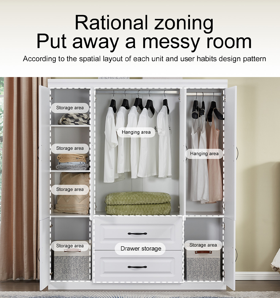 Perssia YG‑15 GrandWard™ — 74" White Freestanding Solid Wood Wardrobe Closet - PERSSIA
