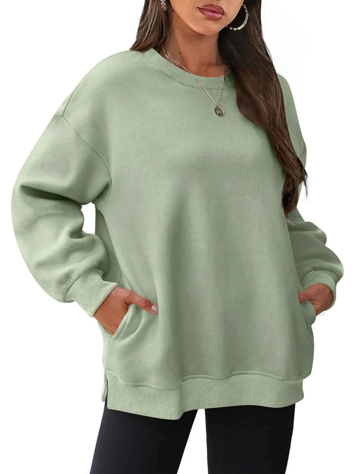 Oversized Long Sleeve Crewneck Sweatshirt-Tre(INT8D)