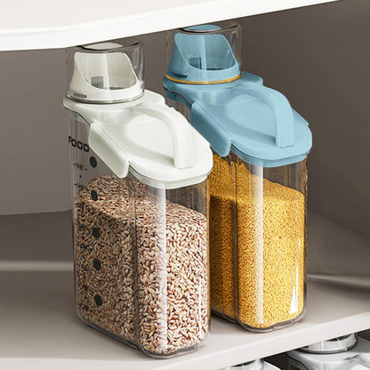 Perssia MegaSeal™ 2‑Pack Airtight Storage Containers 2.8L/95oz Cereal Rice Holder Dog Cat Food Dispenser with Measuring Cup BPA Free Clear Plastic Kitchen Pantry Organization Bin 1 Blue+1 White - PERSSIA