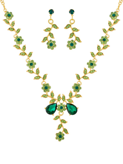 Perssia EmeraldBloom™ Green Flower Leaf Rhinestone Jewelry Set - PERSSIA