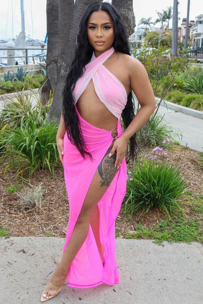 SEXY TIE around HIGH SLIT DRESS
