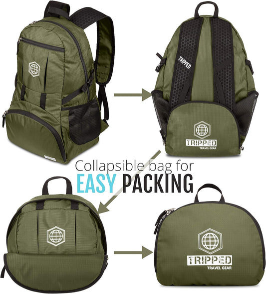 Traveling Backpack- Foldable Collapsible Lightweight Backpack for Travel (Green) 35 Liters