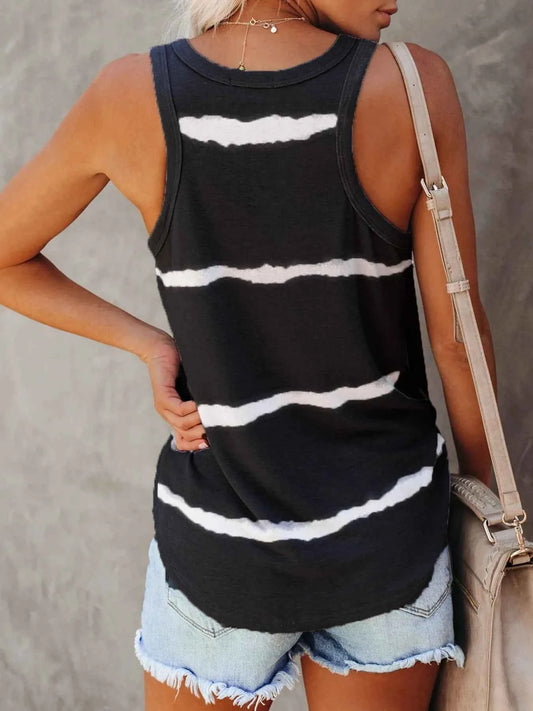 Full Size Striped Round Neck Tank Top Plus Size-Tre(INT8D)