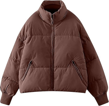Perssia CloudCore™ Cropped Puffer Jacket UANEO Puffer Jacket Womens Oversized Cropped Puffy Quilted Winter Jackets Coat (Coffee-L) - PERSSIA