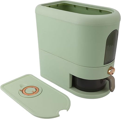 Perssia GrainMaster™ 25‑Lb Rice & Cereal Dispenser (Green) with Measuring Cup & Time Scale Measuring Cylinder Built-in Fresh Box Moisture Proof Dry Food Rice Container for Home Kitchen Pantry - PERSSIA