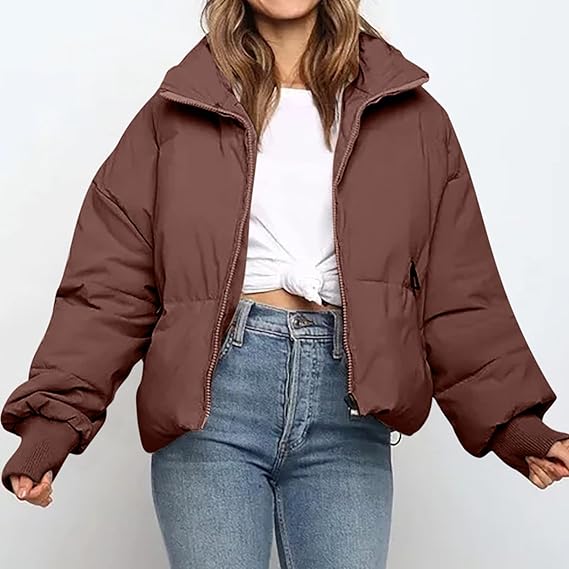 Perssia CloudCore™ Cropped Puffer Jacket UANEO Puffer Jacket Womens Oversized Cropped Puffy Quilted Winter Jackets Coat (Coffee-L) - PERSSIA