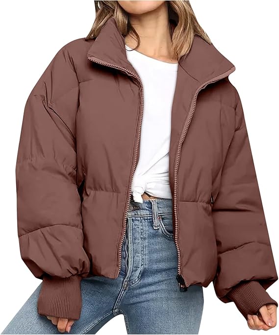 Perssia CloudCore™ Cropped Puffer Jacket UANEO Puffer Jacket Womens Oversized Cropped Puffy Quilted Winter Jackets Coat (Coffee-L) - PERSSIA