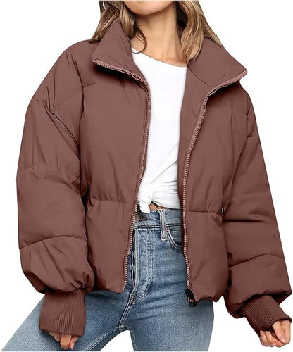Perssia CloudCore™ Cropped Puffer Jacket UANEO Puffer Jacket Womens Oversized Cropped Puffy Quilted Winter Jackets Coat (Coffee-L) - PERSSIA