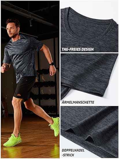 Perssia Tee Shirts for Men Athletic Shirt Jogging Shirt Workout Shirts Fitness T Shirts for Men Quick Dry Tee Shirt Crew Neck Black Muscle Shirts
