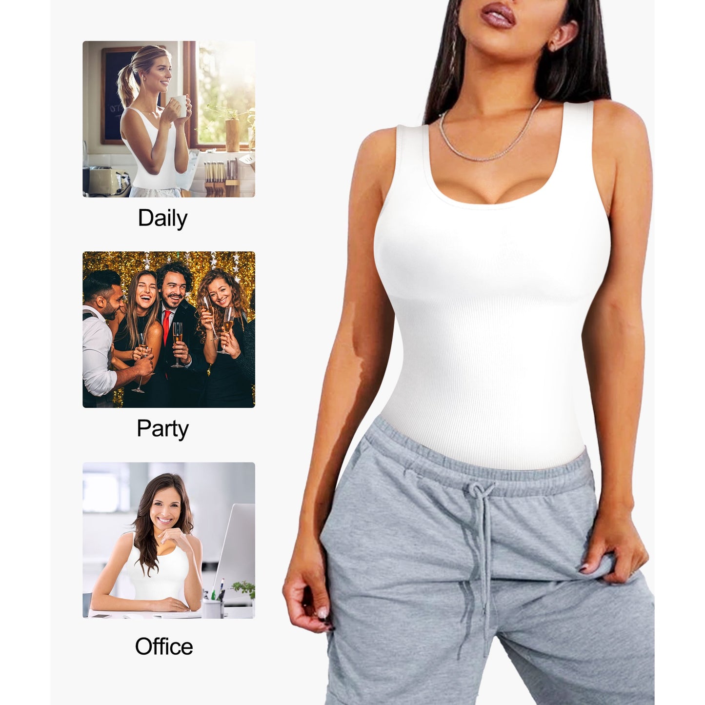 “PURELINE™ SCULPT TANK BODYSUIT” SUNACGO Bodysuits for Women Tummy Control Round Neck Body Suits Slim Fit(XLWhite) - PERSSIA