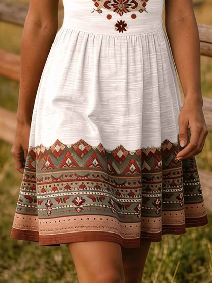 Tribal Print Sleeveless A-Line Summer Dress-Tre(INT8D)