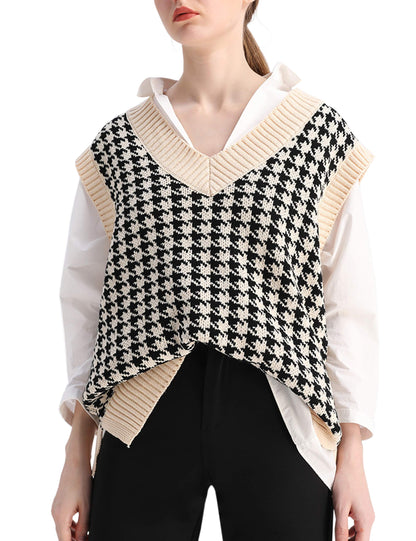 SAFRISIOR Oversized Houndstooth Sweater Vest – Apricot -US2D