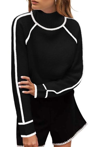 MEROKEETY Chunky Knit Mock Neck Sweater – 2024 Edition -US2D