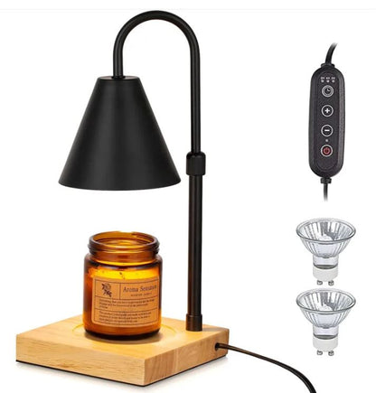 “LUMÉRA™ AURA MELT LAMP” Candle Warmer Lamp With Timer Dimmer Adjustable Height, Wood Base Electric Top Down Melting Wax Melt Warmer For Jar Candles - PERSSIA