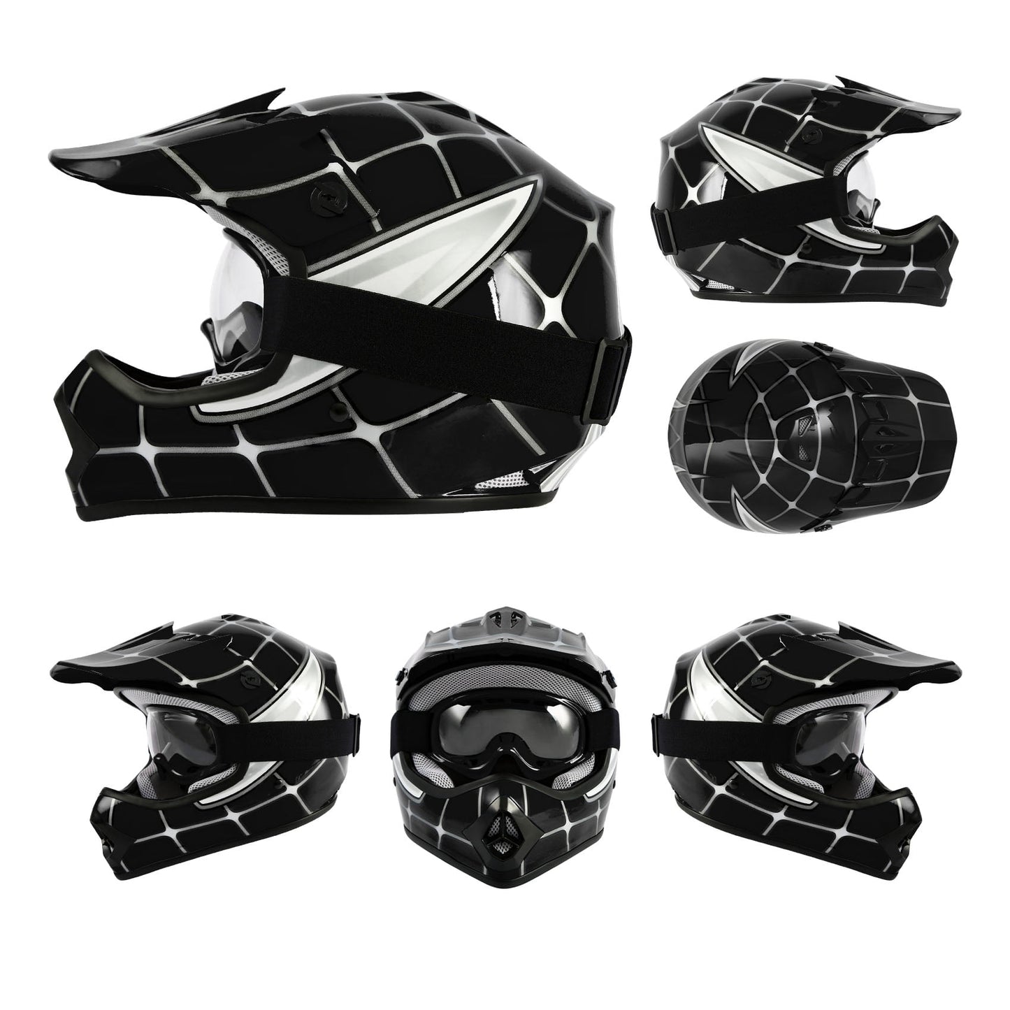 Helmet for Kids Black Spider with Goggles & Gloves 