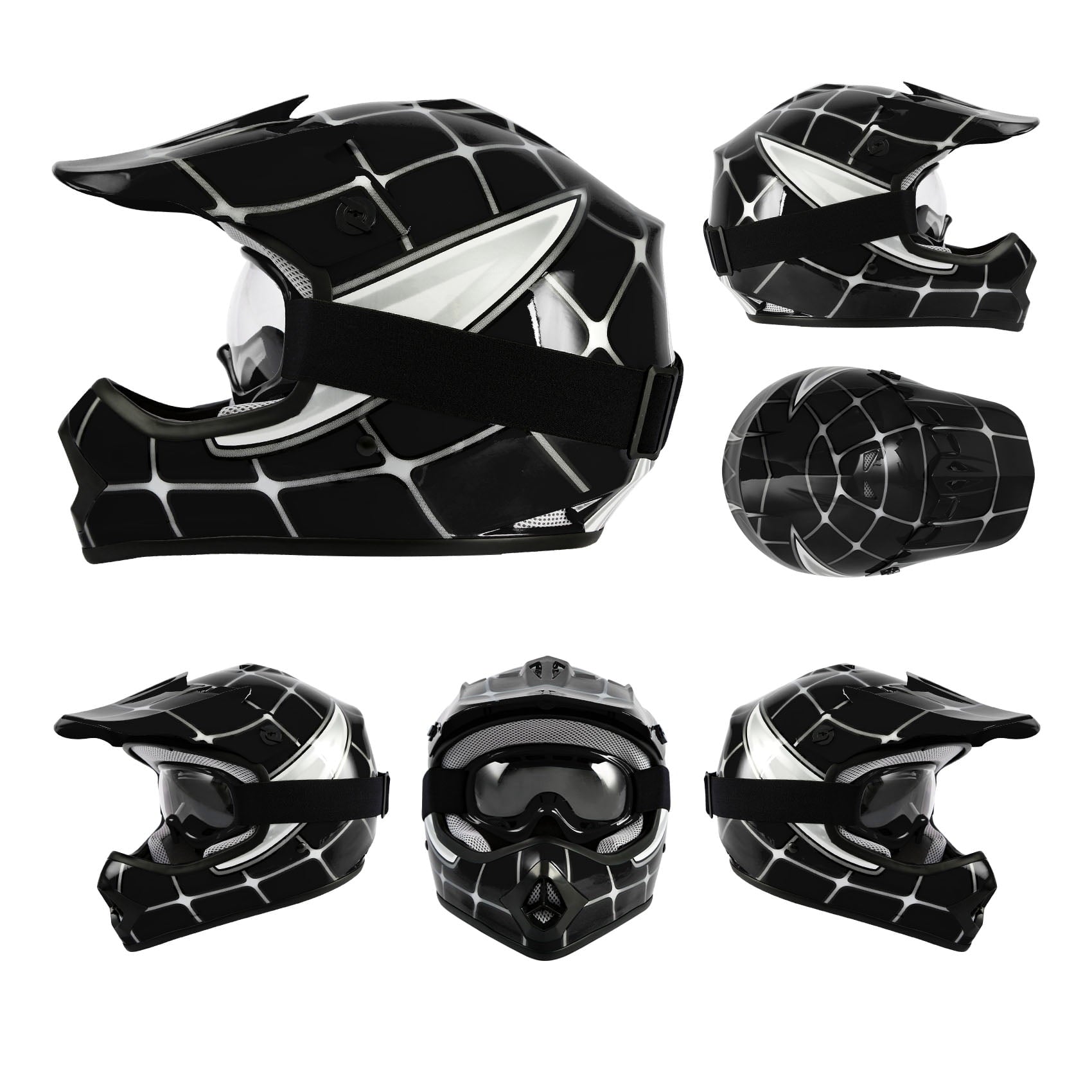 Helmet for Kids Black Spider with Goggles & Gloves 