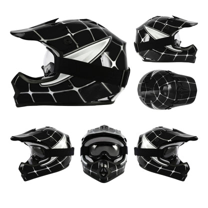 Helmet for Kids Black Spider with Goggles & Gloves 