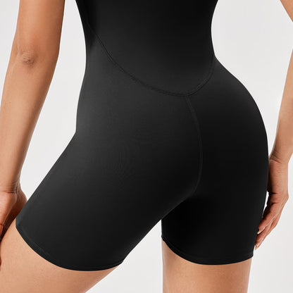 “SCULPTIQ™ 360 SHAPE SUIT” Shapewear Bodysuit for Women Tummy Control Short Sleeve Bodysuits Butt Lifting Shorts One Piece Body Shaper - Black L - PERSSIA