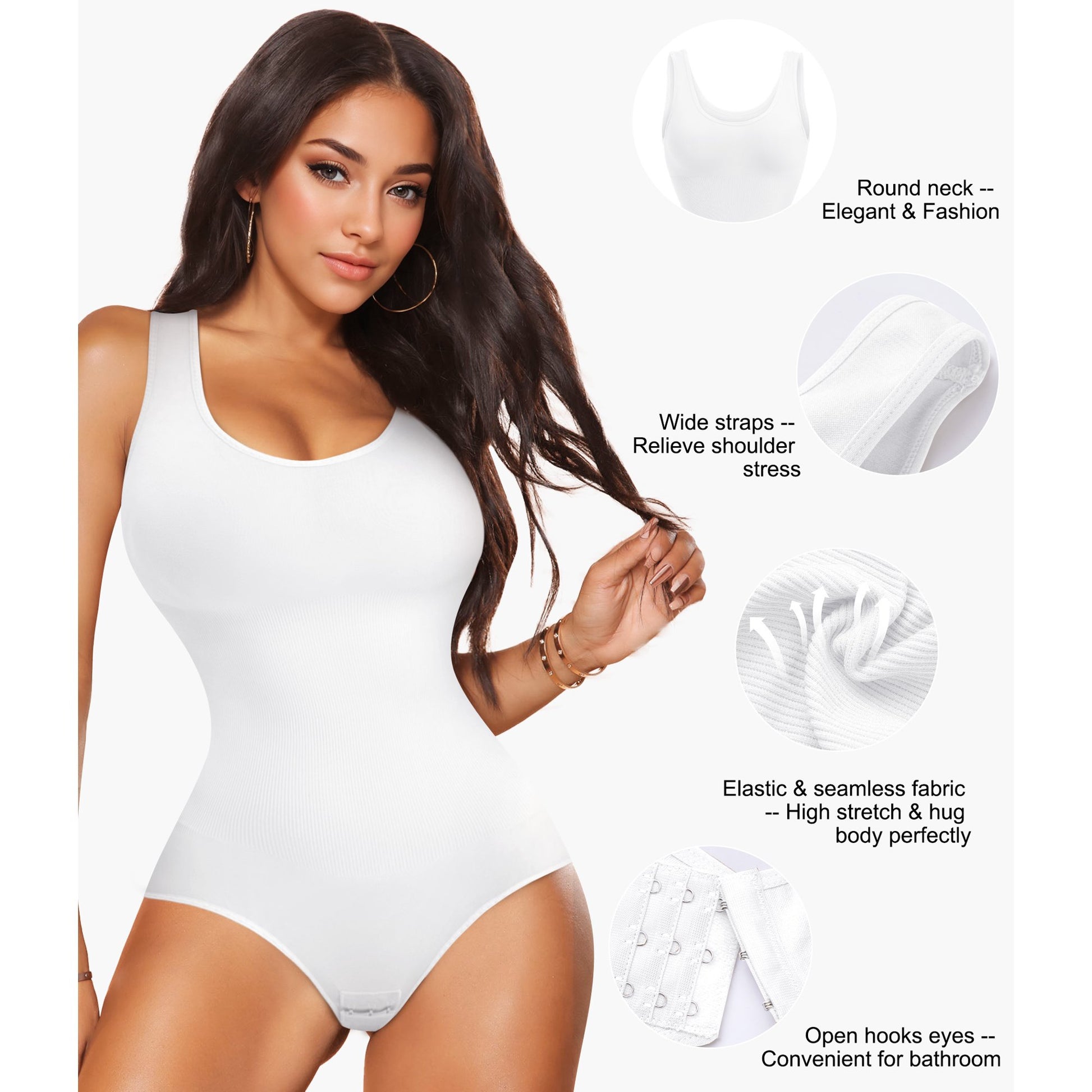 “PURELINE™ SCULPT TANK BODYSUIT” SUNACGO Bodysuits for Women Tummy Control Round Neck Body Suits Slim Fit(XLWhite) - PERSSIA